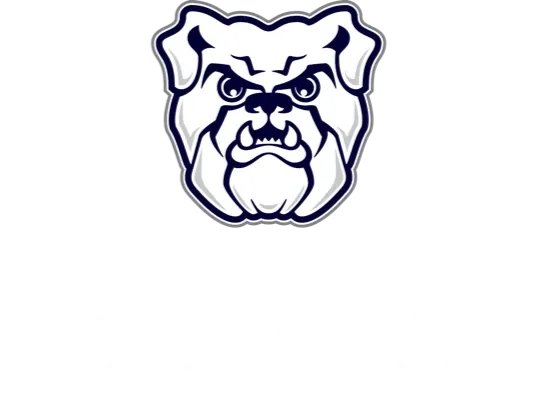 Butler University logo. Bulldog head above word mark